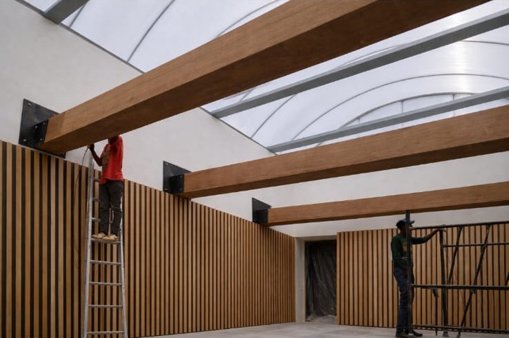 Timber beam and slat interior installation